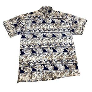Rum Reggae Hawaiian Shirt Mens XL Blue White Batik Print Short Sleeve Button-Up